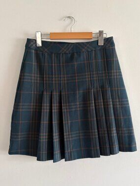 Aritzia Wilfred Plaid Juliet Pleated Mini Skirt Green Blue Preppy Size 6